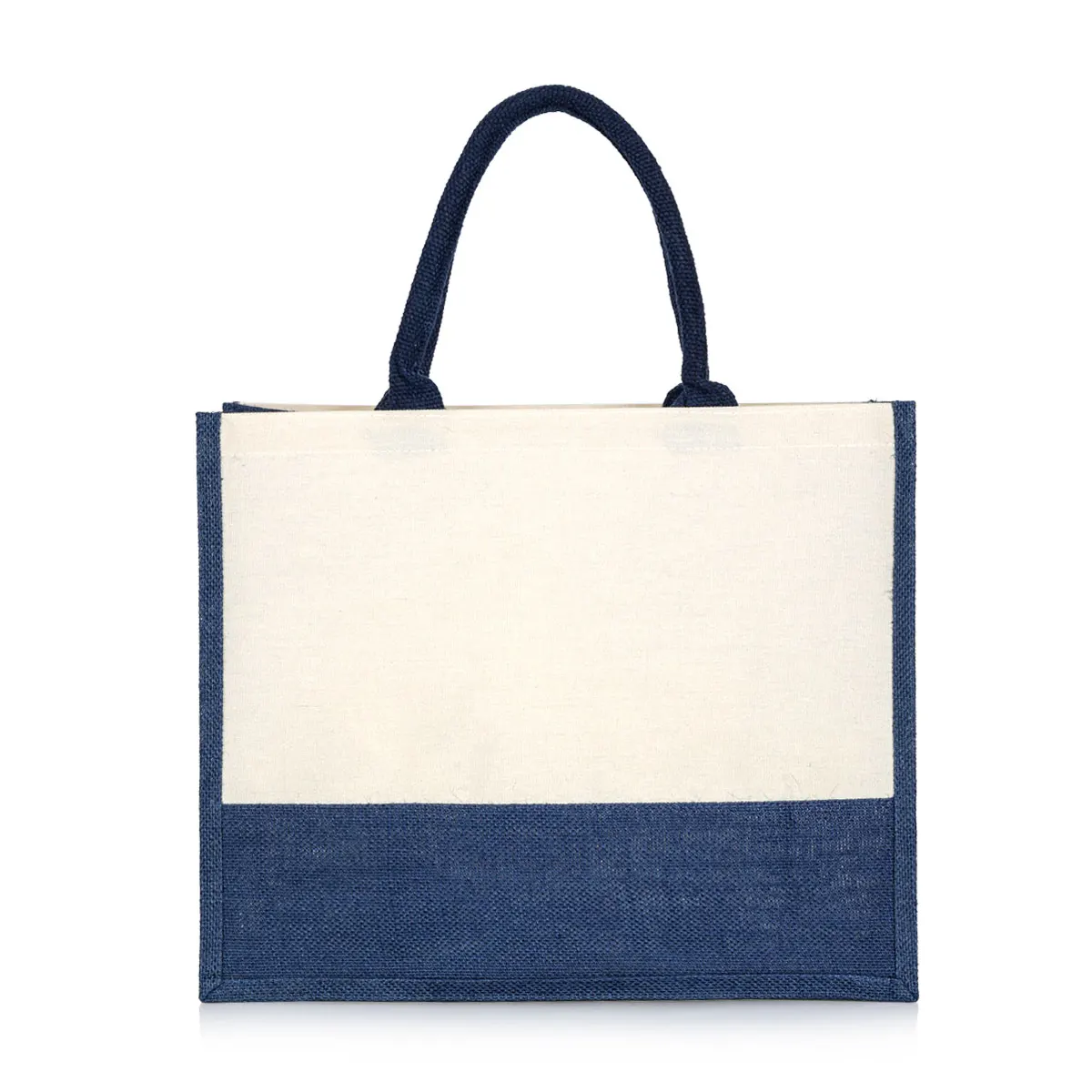 Canvas & Jute Bag with Blue Border | Eco-Friendly Two-Tone Tote