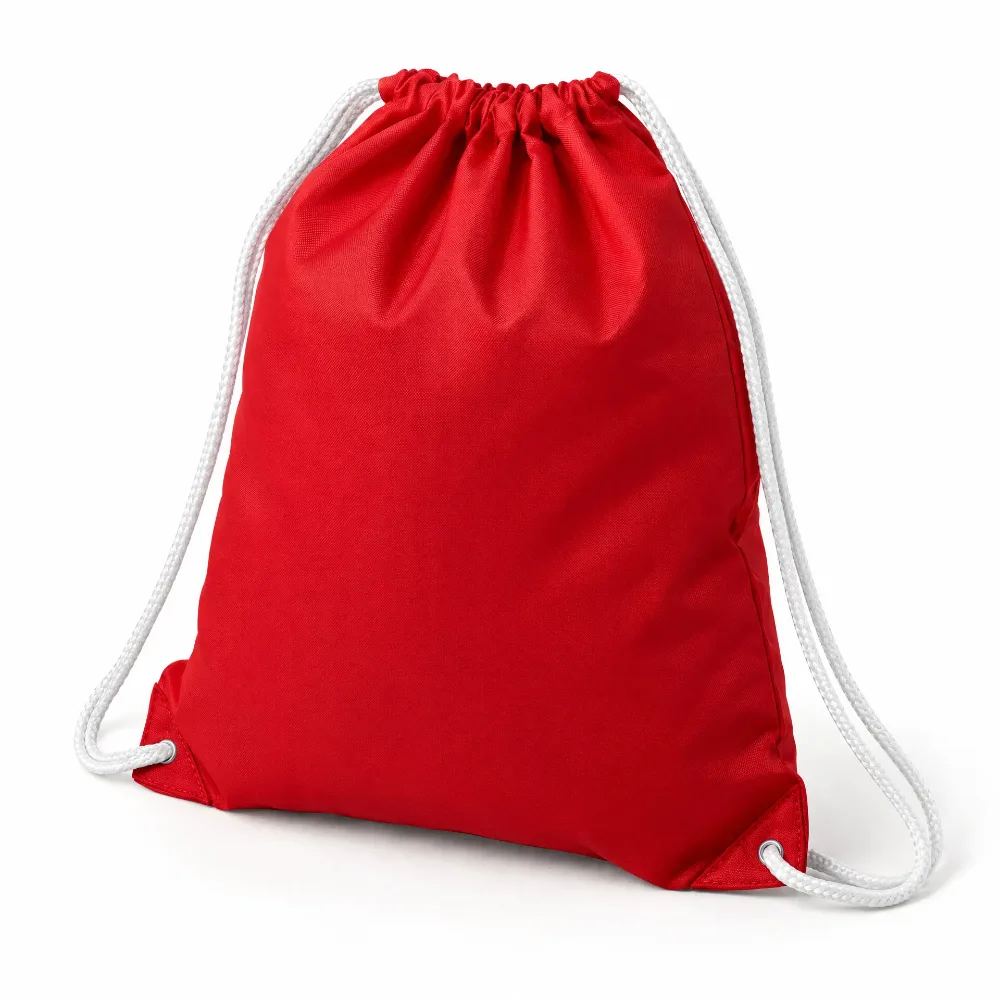 Red Drawstring Gym Bag with White Cords for custom branding in Dubai