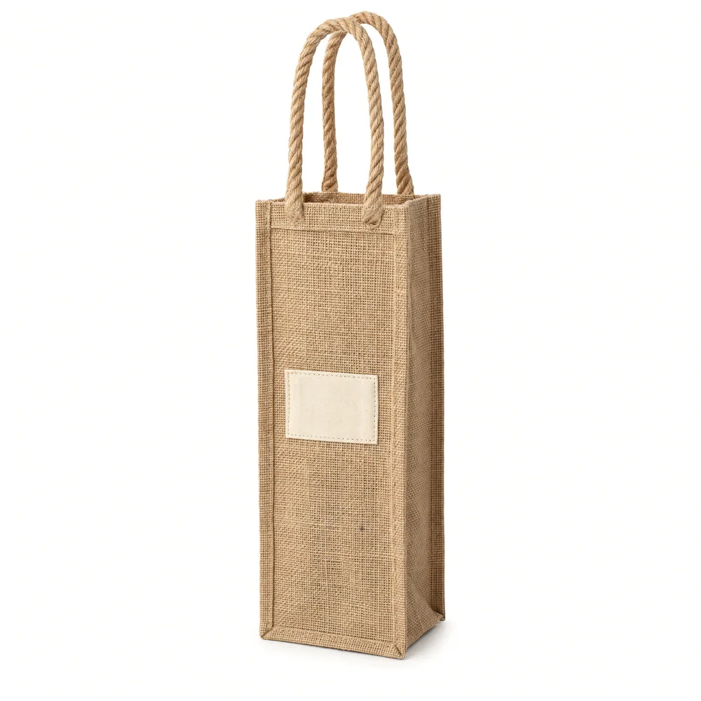 Natural jute single bottle wine bag with rope handles for custom branding in Dubai