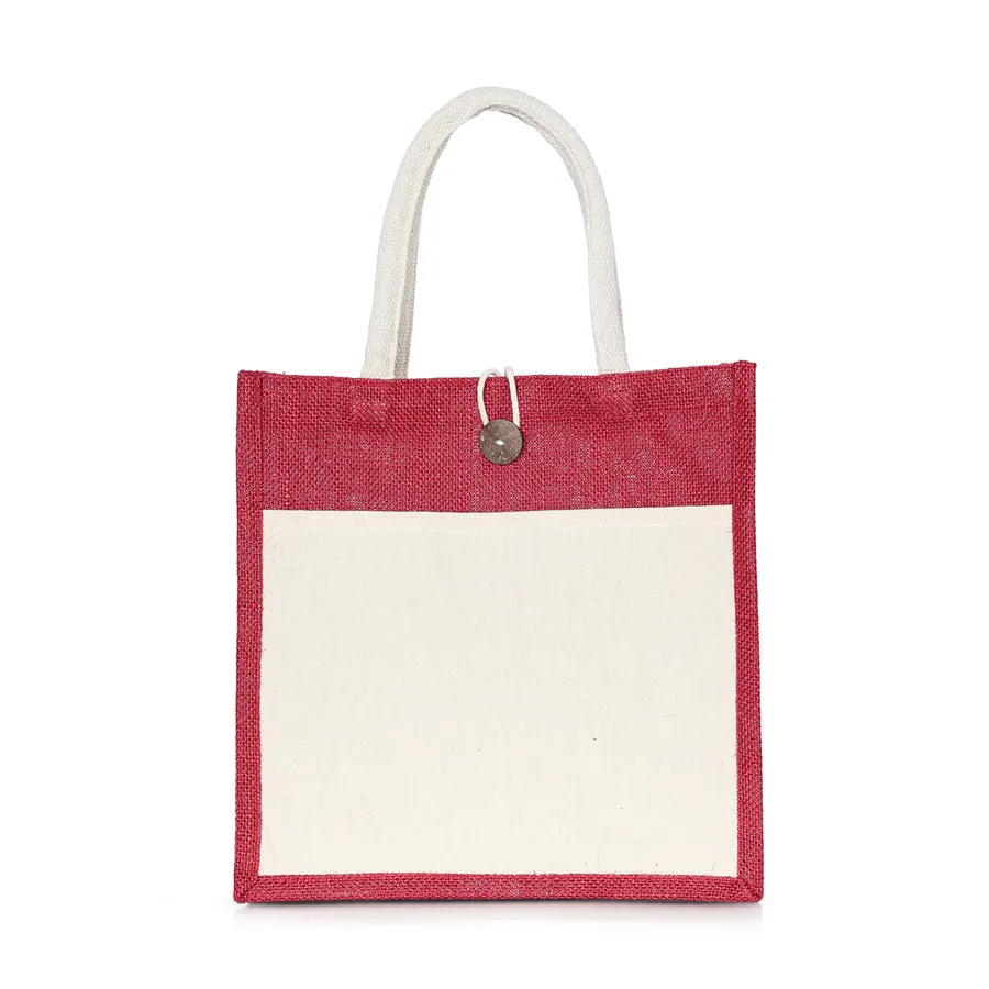 Red jute bag with natural front pocket